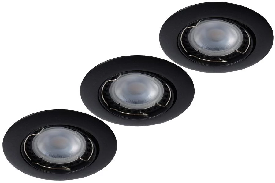 Lucide FOCUS - Inbouwspot - Ø 8,1 cm - LED Dimb. - GU10 - 3x5W 3000K - Zwart - Set van 3 - uit